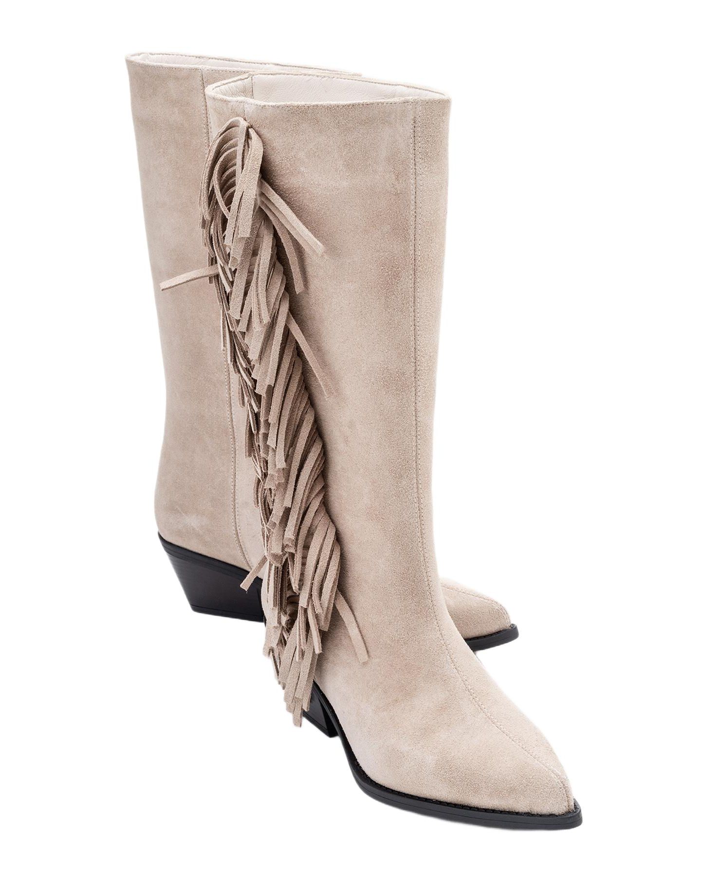 Женские кожаные ковбойские ботинки Forever & Always Shoes Orlo с бахромой, цвет: Бежевый замшевый кожаный — фото 2