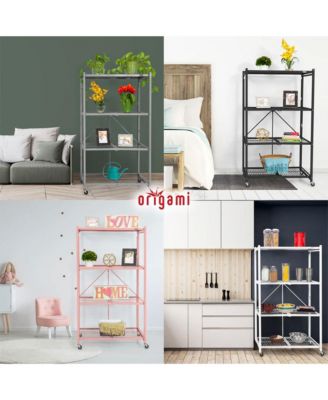 4 Tier Multipurpose Folding Storage Organizing Rack with Wheels, Gray