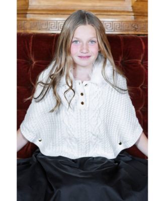 Girls Organic Cable Sweater Cape with Faux Fur