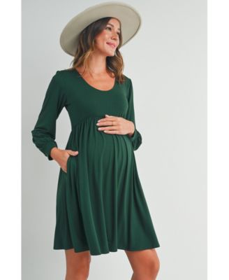 Women's Long Sleeve Empire Waist Scoop Neck Maternity Dress