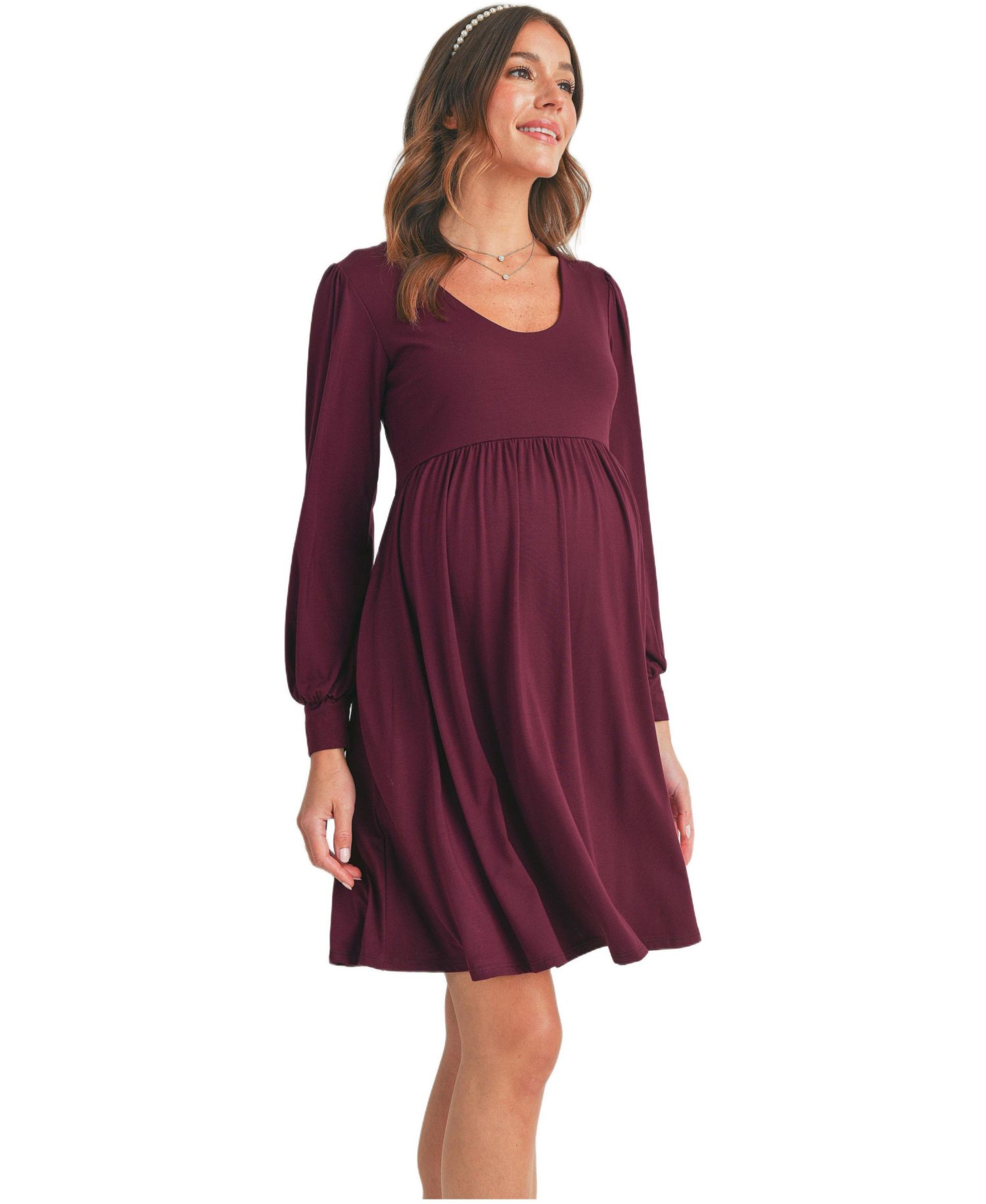 Women's Long Sleeve Empire Waist Scoop Neck Dress