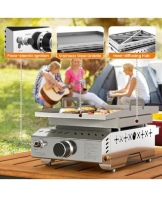 Portable Propane Griddle, 8000BTU Tabletop Portable Propane Gas Grill with One Burner, Stainless Steel Flat Top Grill, Outdoor Cooking