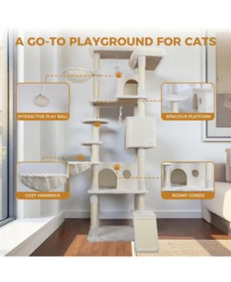 84" Beige Cat Tree Tower with Large Condo, Sisal Scratching Post & Hammock