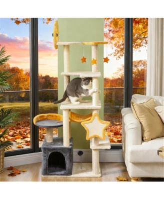 63" Moon & Star Themed Cat Tree with Condo, Scratching Posts & Cat Bed