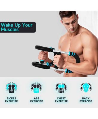 Spring Barbell for Home Use, 88lb Adjustable Resistance Arm, Chest & Back Trainer with Steel Spring and Comfort Foam Grips