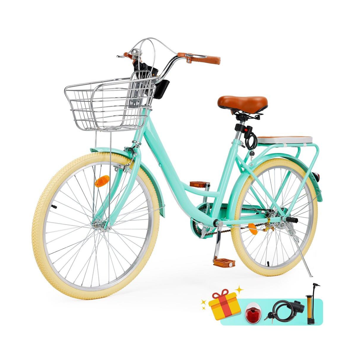 Artudatech 24-Inch Cruiser Bike with Low Step Frame, Passenger Seat & Front Basket