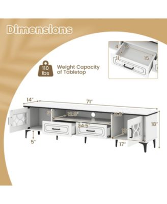 71" TV Stand for TVs up to 80" with Open Compartment Side Cabinets & Drawers