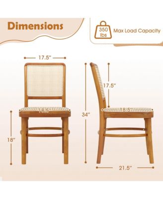 Set of 2 Boho Dining Chairs with Teak Wood Structure & Footrests for Indoor Use