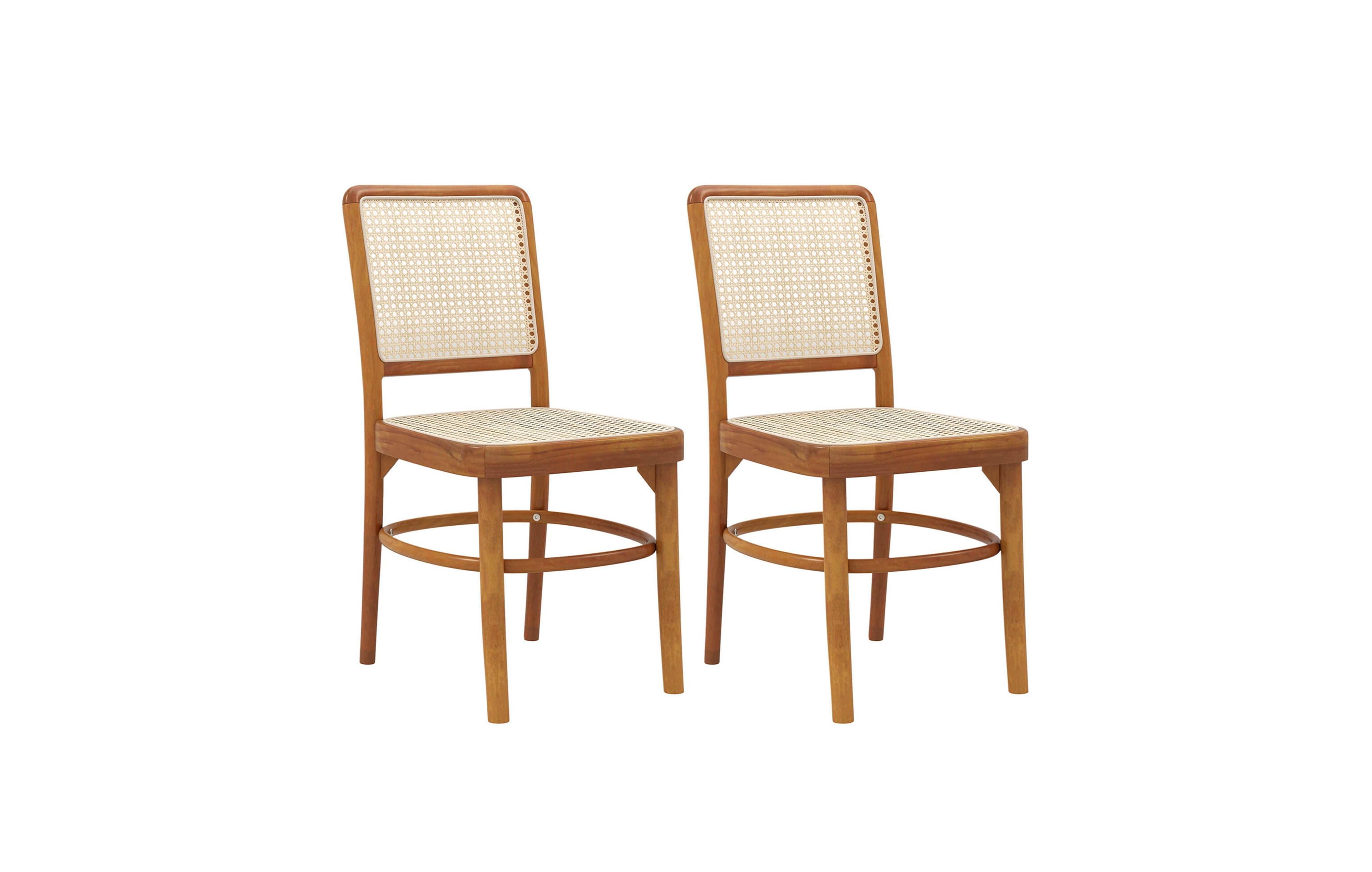 Costway Set of 2 Boho Dining Chairs with Teak Wood Structure & Footrests for Indoor Use