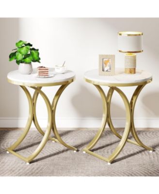Set of 2 Faux Marble Round Side Table