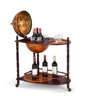 Wood Globe Wine Bar Stand 34'' H 16th Century Italian Rack Liquor Bottle Shelf