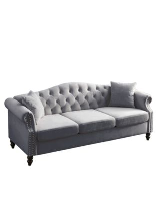Grey Velvet Chesterfield Sofa with Tufted Couch
