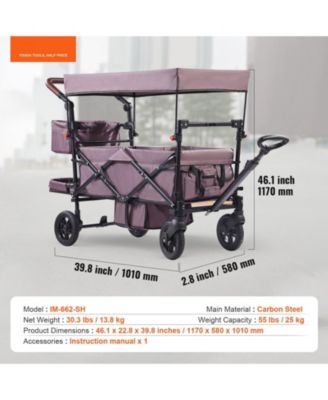 Wagon Stroller for 2 Kids Folding Push-Pull Stroller with Canopy Purple