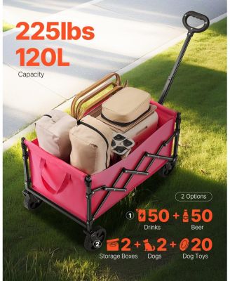 120L Pink & Black Folding Wagon with All-Terrain Wheels & Adjustable Handle