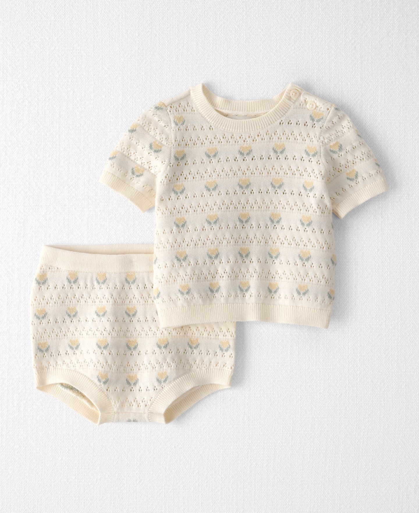 Комплект Carter's Organic Cotton Floral Round Neck Top and Diaper Cover, 2-Piece Set для девочек-малышей, цвет: Кремовый / Бежевый — фото 1