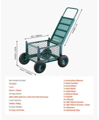 SUGFIT Heavy-Duty Metal Rolling Garden Cart with 400 lb Capacity & Large Wheels