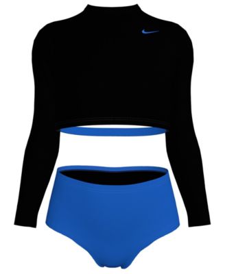 Girls' 7-16 Essential Long-Sleeve Crop Top and High-Waist Swim Bottoms, 2-Piece Set