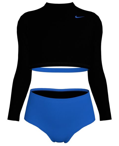 Комплект бикини Crop, высокая посадка, 2 предмета — Nike, цвет: Чёрный / Синий