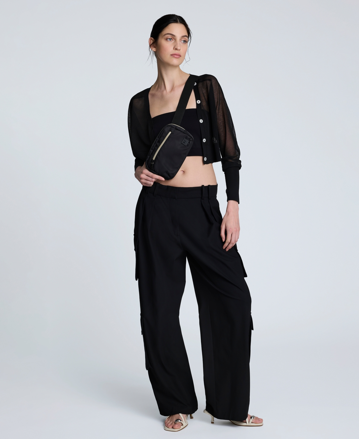 Kenneth Cole Women's Saddle-shoulder Cropped Cardigan In Black