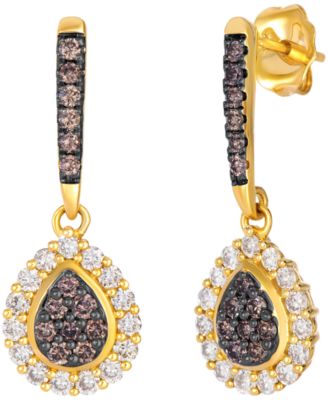 Chocolate Diamond & Nude Diamond Drop Earrings in 14k Honey Gold