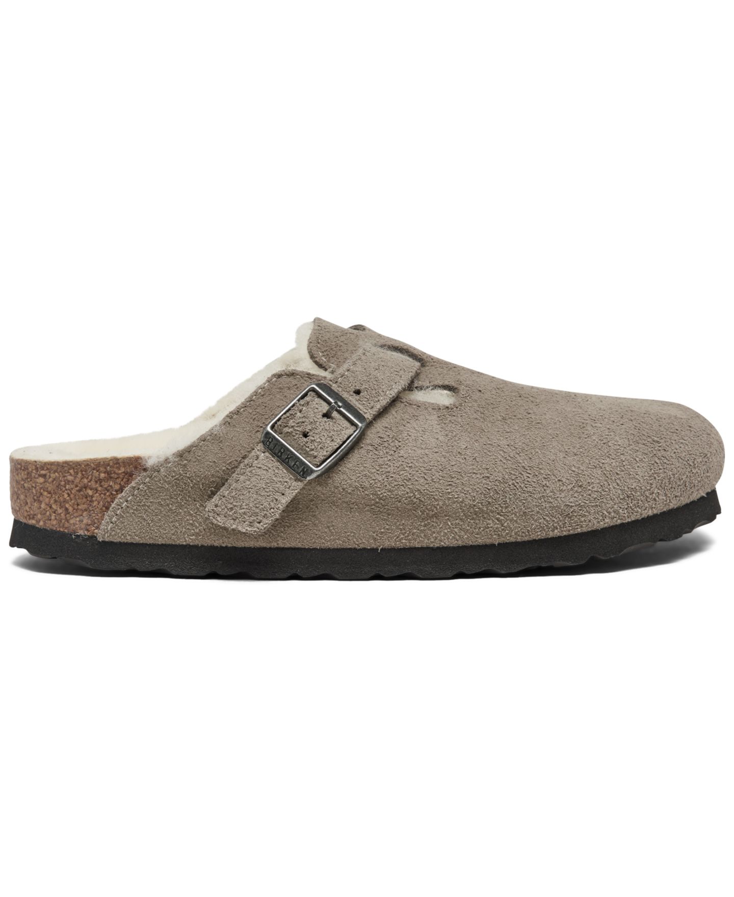 Женские сабо Birkenstock Boston Shearling Suede Leather, цвет: Серо-бежевый — фото 2