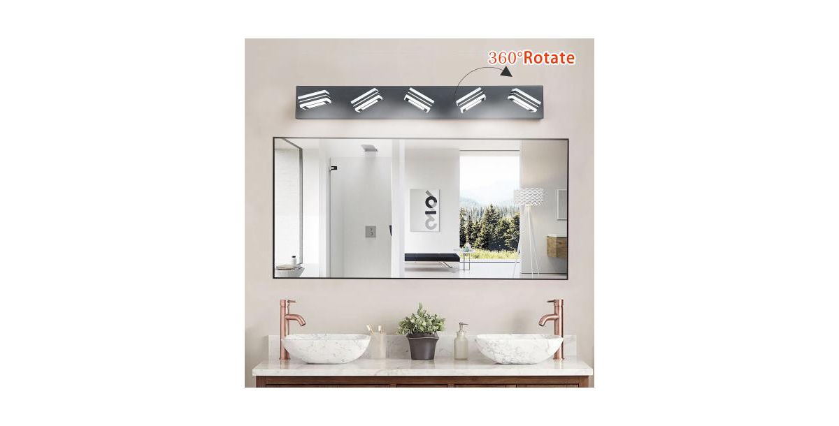 Flynama Led Modern Black Vanity Lights, 5-Lights Acrylic Matte Black Bathroom Vanity Lights Over Mirror