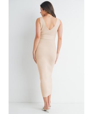 Maternity Ribbed Sleeveless Bodycon Dress with Waist Tie