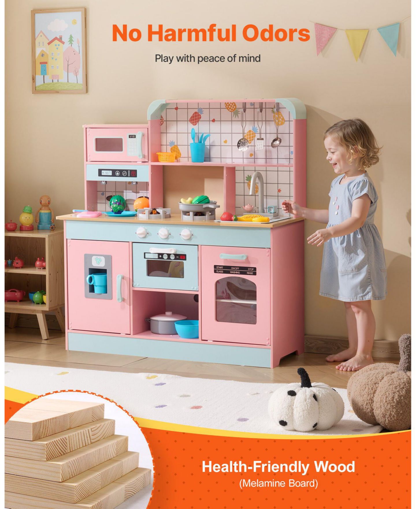 Детские игрушки SUGIFT Electronic Sounds & LED Lights 24-Piece Play Kitchen Set, Ages 3+, цвет: Розовый — фото 11