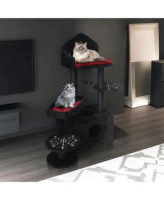 Cat Tree with Scratching Posts, Perches, Hammock in Black