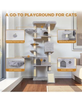 84.6'' Cat Tree with Wide Base, 3 Large Hinding Condo in Light Gray