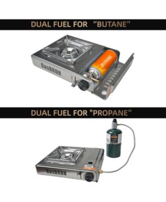 Dual Fuel Camping Stove, 10000BTU Portable Propane/Butane Gas Stove with Windblocker & Carry Case (Fuel Not Included).