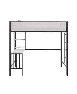 Two Tone Metal Bunk Bed with Desk Storage Loft Bed for Kids Teens Dorm Black White