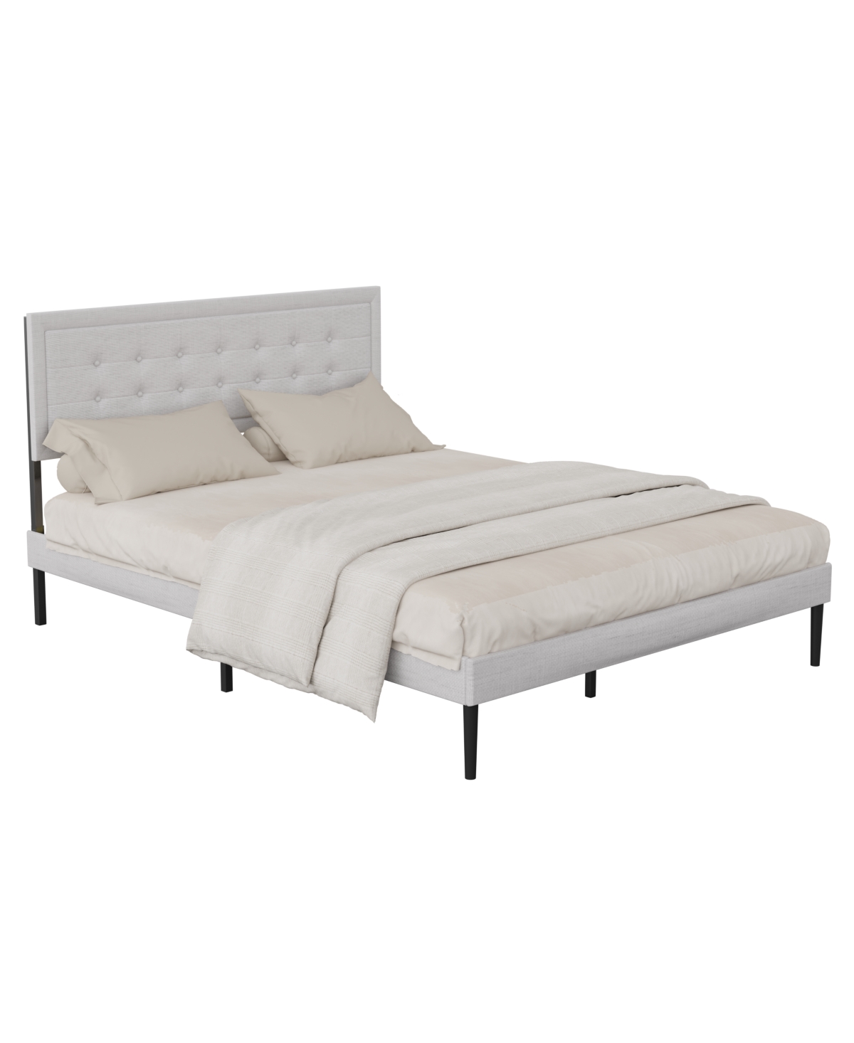 Lovmor Queen Size Iron Platform Bed Frame with Wooden Slats & Upholstered Headboard Elegant Playhouse Style