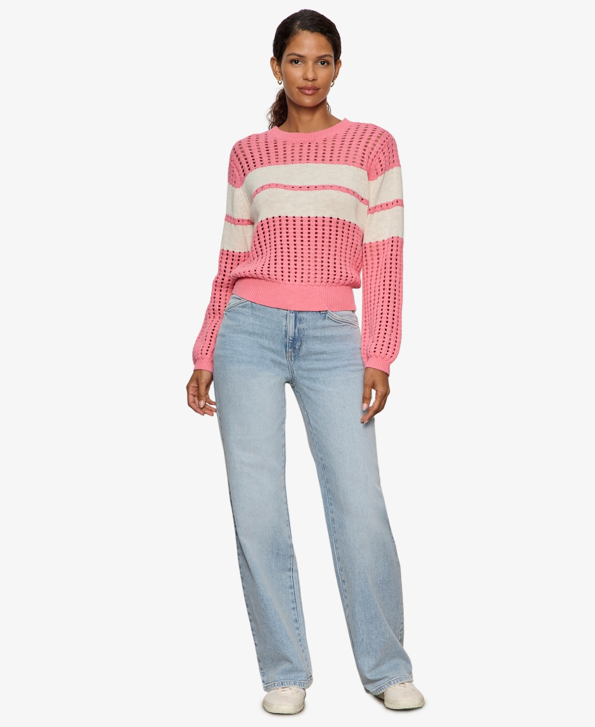 Sanctuary Women's Sporty Openwork Popover Crew Neck Sweater