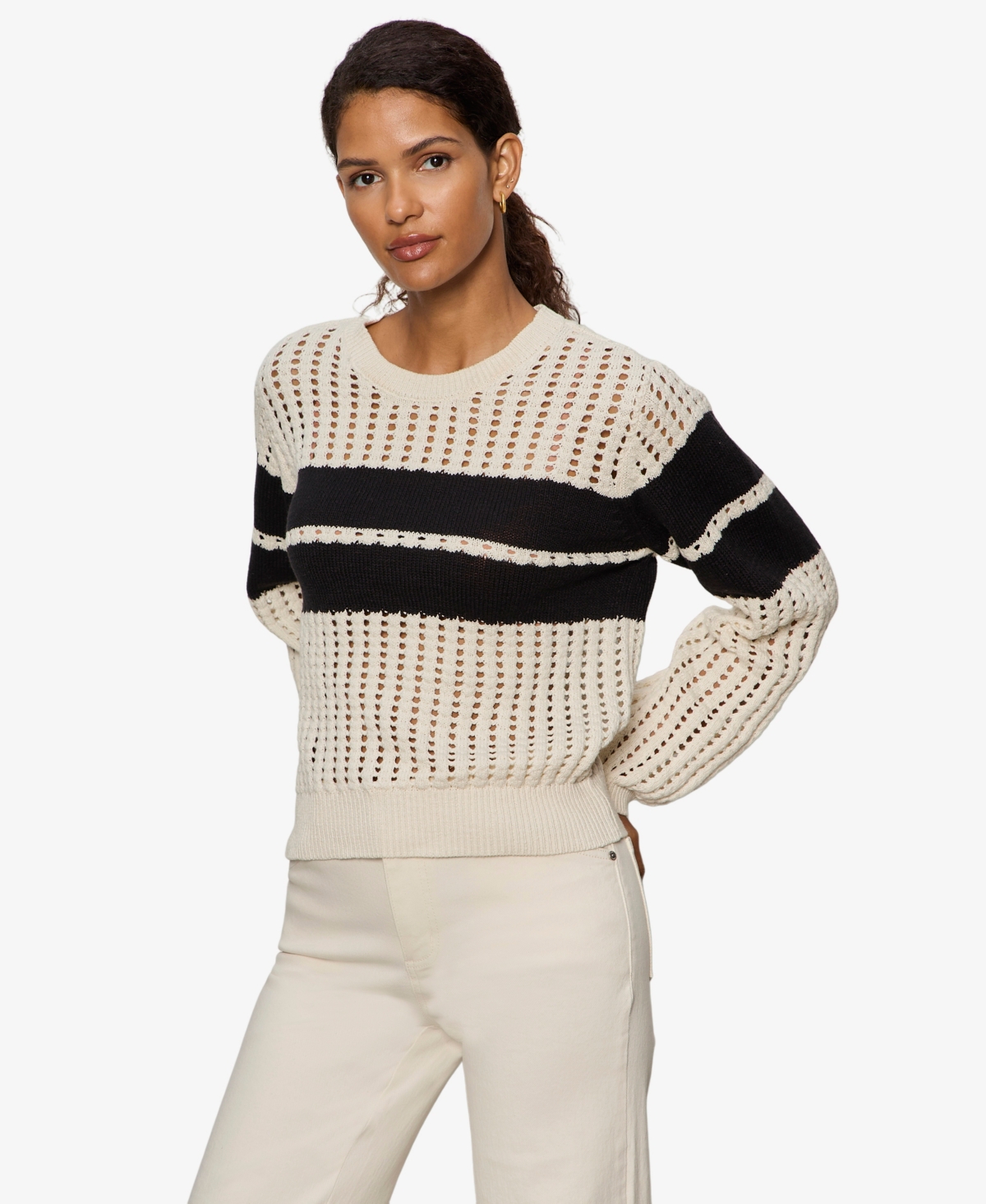 Sanctuary Women's Sporty Openwork Popover Crew Neck Sweater
