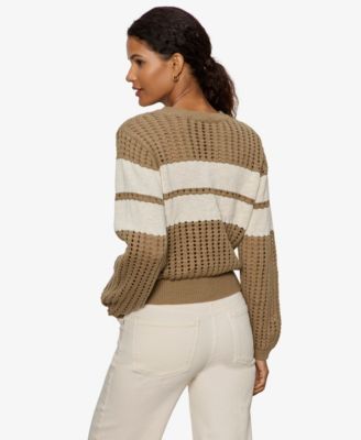 Women's Sporty Openwork Popover Crew Neck Sweater