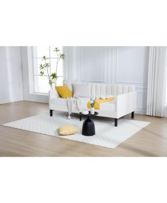 Elena Twin Size Beige Velvet Upholstered Daybed Ribbed Tufted Backrest Daybed in Lavish Modern Design Richly Hued Foam Comfort