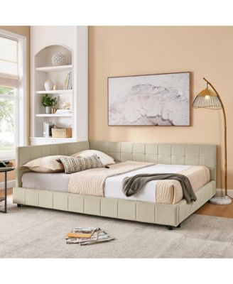 Upholstered Tufted Bed Frame Sofa Bed Frame with Comfortable Backrest and Armrests
