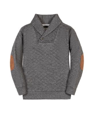 Boys Long Sleeve Quilted Shawl Collar Sweatshirt with Elbow Patches
