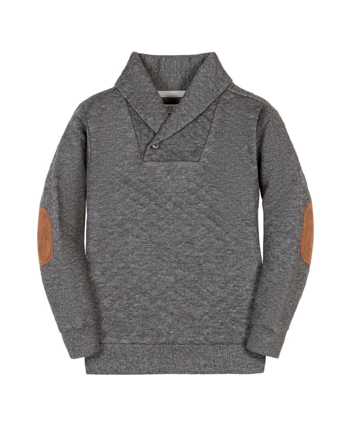 Hope & Henry Boys Long Sleeve Quilted Shawl Collar Sweatshirt with Elbow Patches