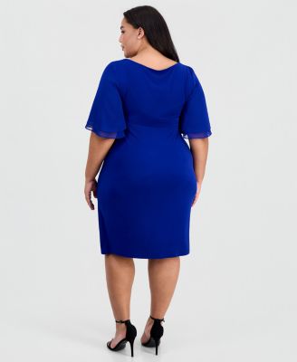 Plus Size Double Flared-Sleeve Bar-Trim Dress