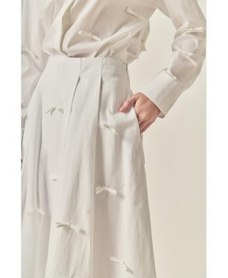 Women's Bow Detailed Poplin midi skirt