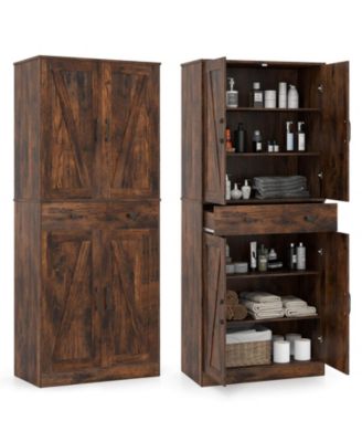 72" Tall Kitchen Pantry Modern Farmhouse Cupboard Cabinet with 4 Barn Doors