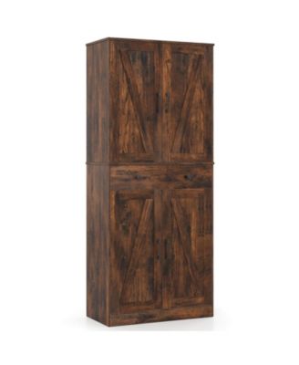 72" Tall Kitchen Pantry Modern Farmhouse Cupboard Cabinet with 4 Barn Doors