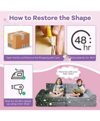 8 PCS Modular Kids Play Couch with Handles Machine Washable Covers for Building Fort