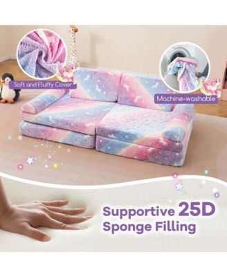 8 PCS Modular Kids Play Couch with Handles Machine Washable Covers for Building Fort