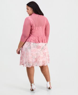 Plus Size 2-Pc. Floral Chiffon Sleeveless Dress and Ruffle-Front Jacket