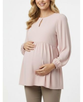 Maternity Motherhood Long Sleeve Empire Waist Keyhole Woven Blouse