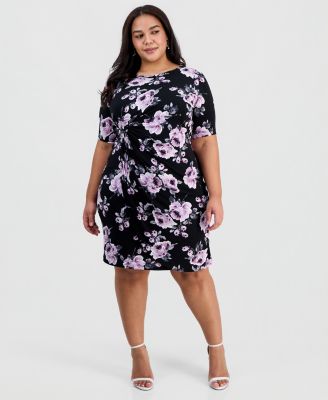 Plus Size Floral Twist-Front Elbow-Sleeve Dress