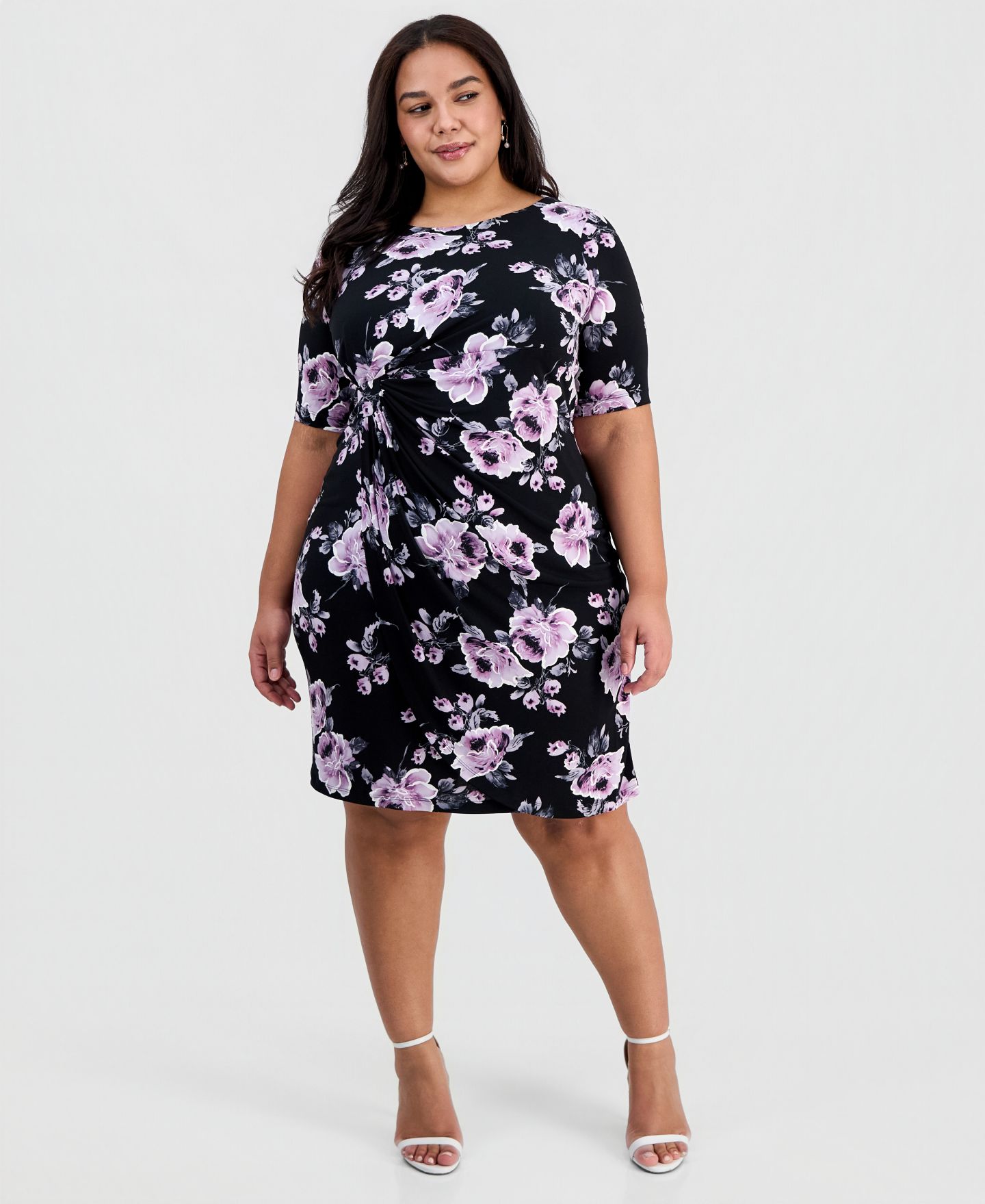 Женское платье Connected Plus Size Floral Twist-Front Elbow-Sleeve, цвет: Lil — фото 1